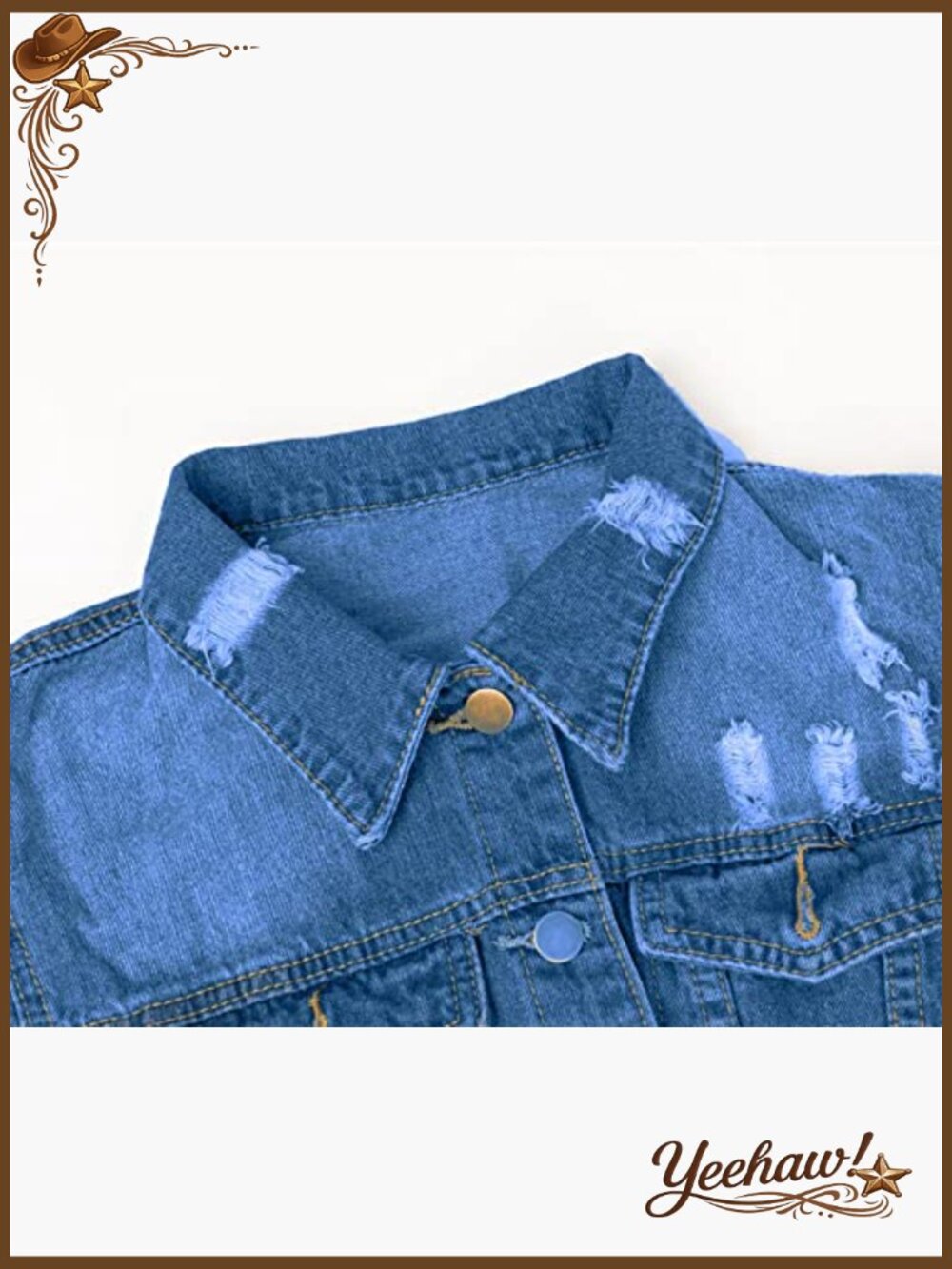 Distressed Denim Trucker Jacket Ripped Long Sleeve Button Front Oversized - Picture 6 of 7